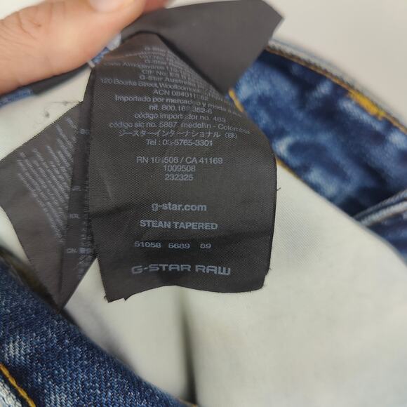 G-Star Raw Stean Tapered Jeans Mens 33x32 Medium Wash Stash Pocket Biker FLAW - Picture 12 of 14